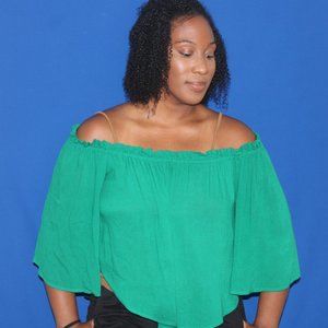 Green off the shoulder blouse